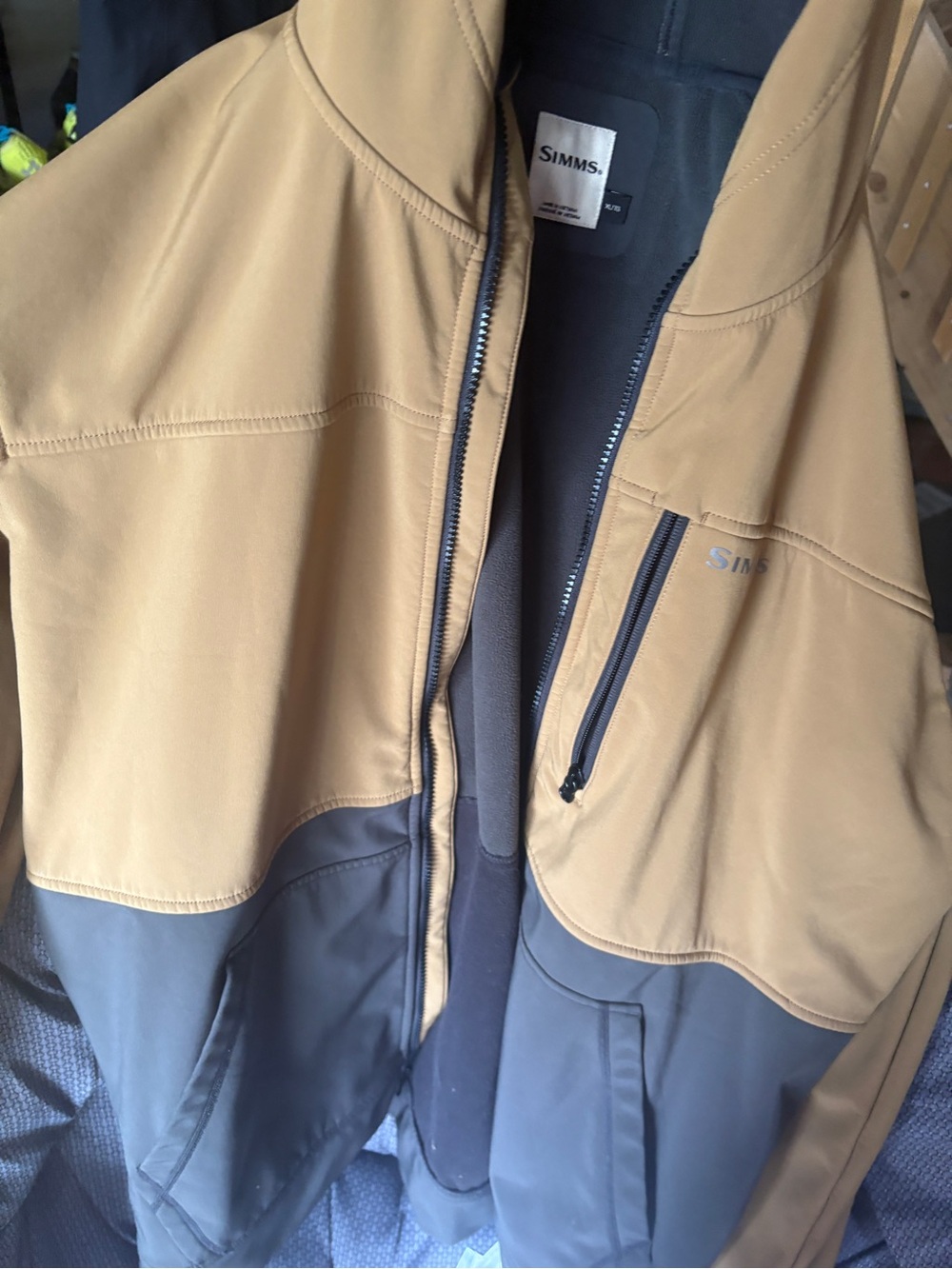 Simms Two-Tone Tan and Gray Rogue Fleece Hoodie Jacket